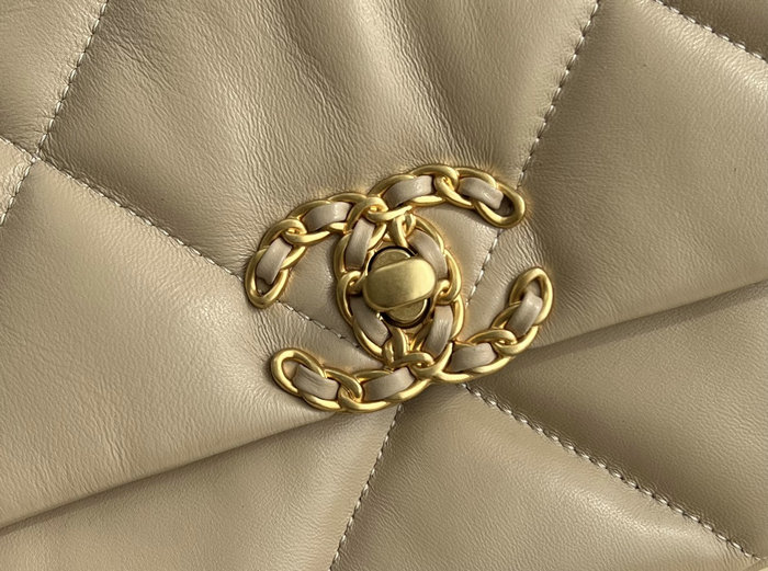 Chanel 19 Lambskin Flap Handbag Beige with Gold AS1160