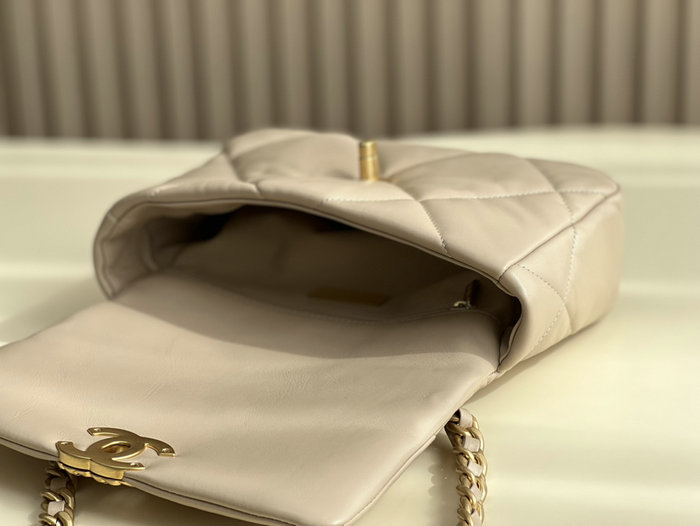 Chanel 19 Lambskin Flap Handbag Beige with Gold AS1160