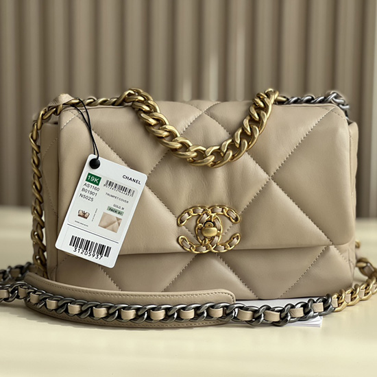 Chanel 19 Lambskin Flap Handbag Beige with Gold AS1160