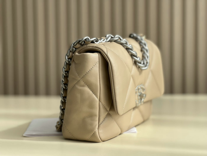 Chanel 19 Lambskin Flap Handbag Beige with Silver AS1160