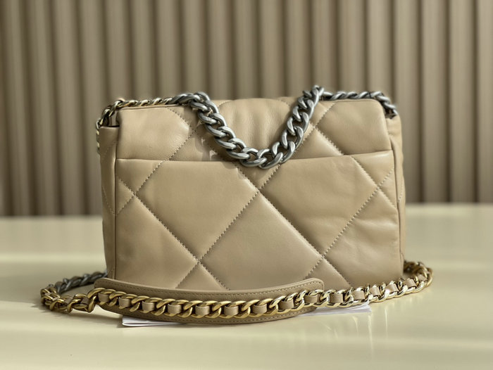 Chanel 19 Lambskin Flap Handbag Beige with Silver AS1160