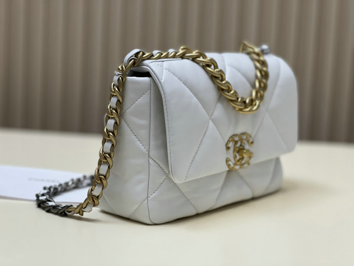 Chanel 19 Lambskin Flap Handbag White with Gold AS1160