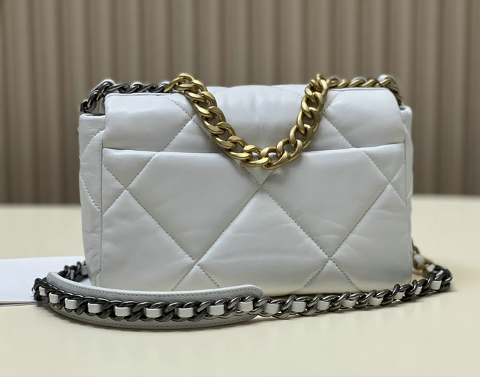 Chanel 19 Lambskin Flap Handbag White with Gold AS1160