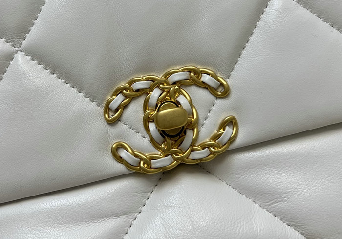 Chanel 19 Lambskin Flap Handbag White with Gold AS1160