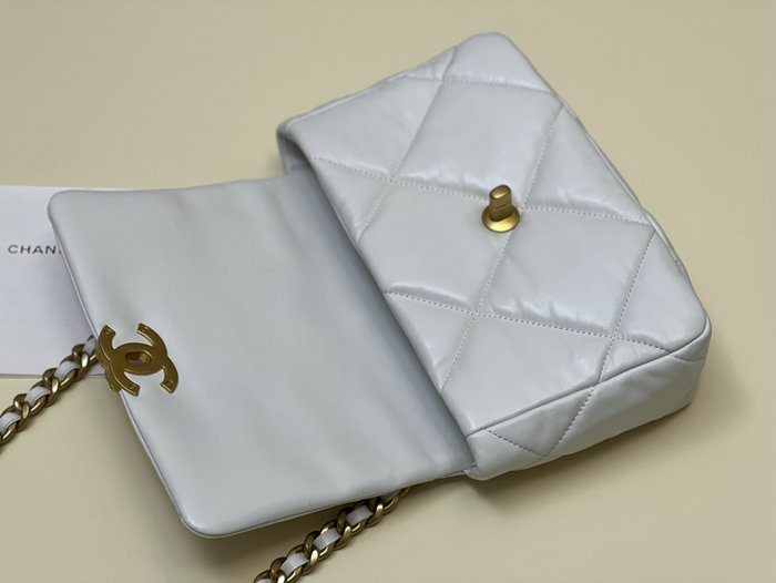 Chanel 19 Lambskin Flap Handbag White with Gold AS1160