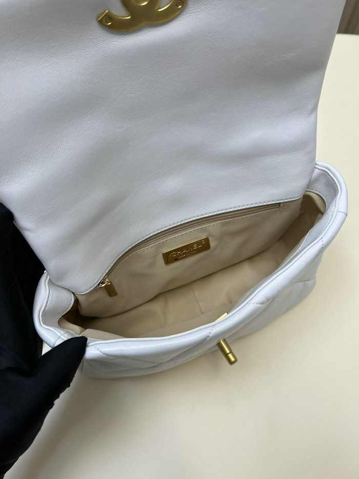 Chanel 19 Lambskin Flap Handbag White with Gold AS1160