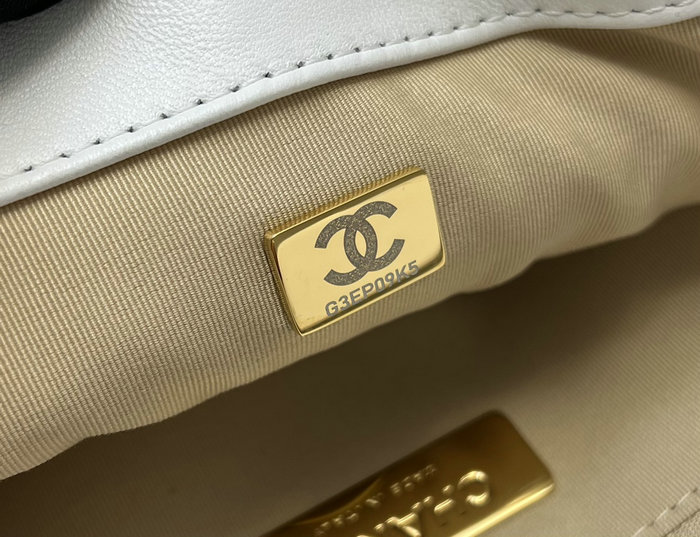 Chanel 19 Lambskin Flap Handbag White with Gold AS1160