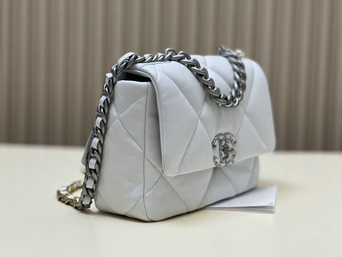 Chanel 19 Lambskin Flap Handbag White with Silver AS1160