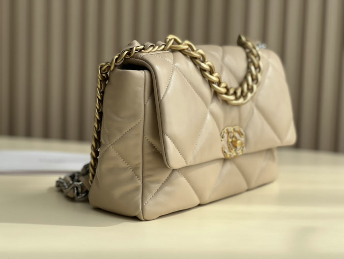 Chanel 19 Lambskin Large Flap Bag Beige with Gold AS1161