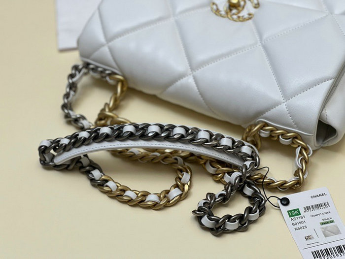 Chanel 19 Lambskin Large Flap Bag White with Gold AS1161