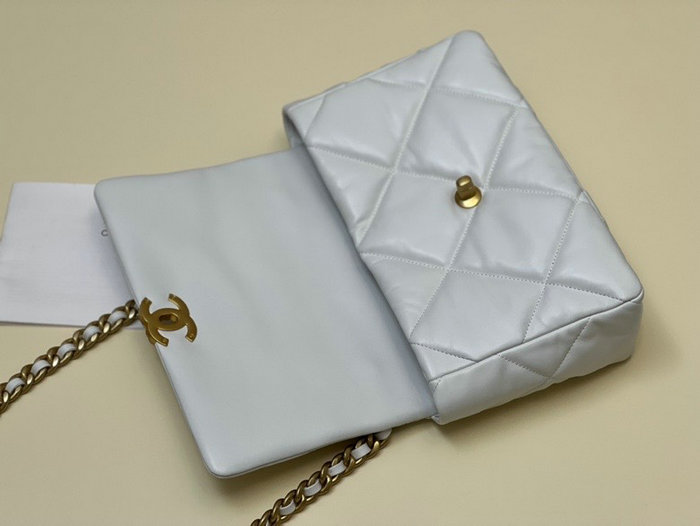 Chanel 19 Lambskin Large Flap Bag White with Gold AS1161