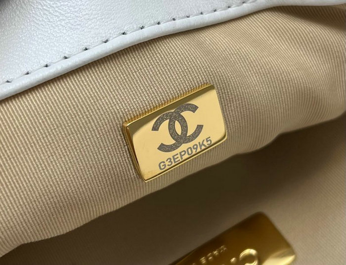 Chanel 19 Lambskin Large Flap Bag White with Gold AS1161