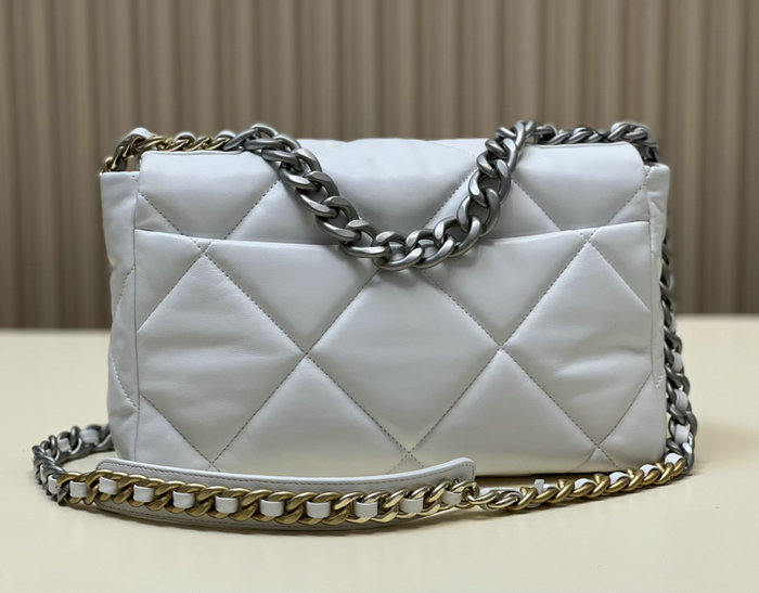 Chanel 19 Lambskin Large Flap Bag White with Silver AS1161