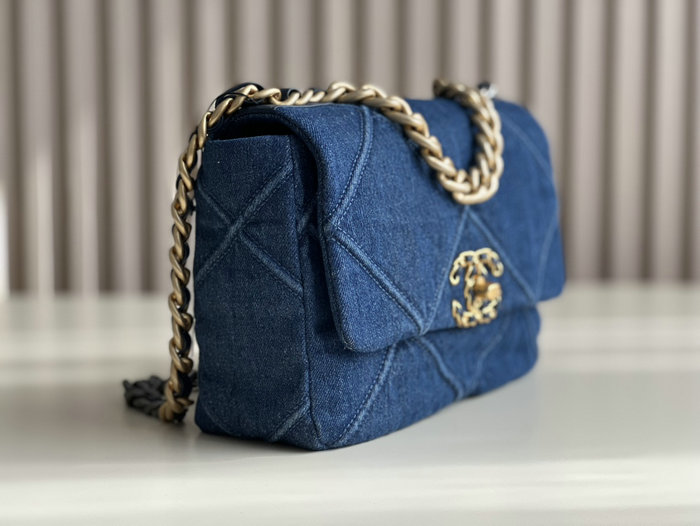 Chanel 19 Lambskin Denim Handbag Dark Blue with Gold AS1160