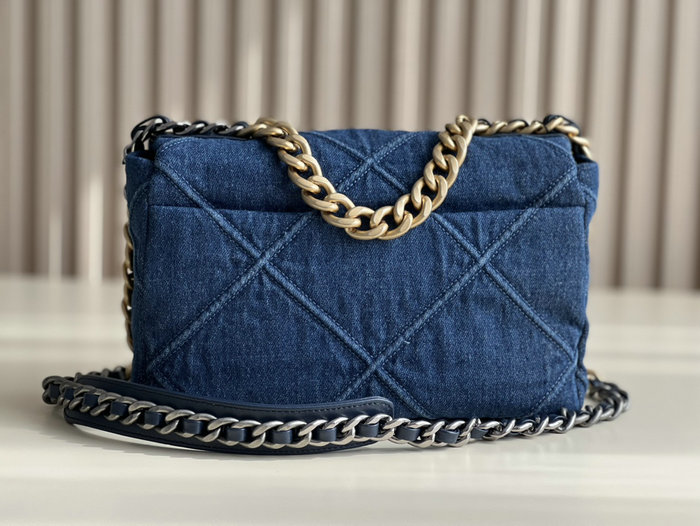 Chanel 19 Lambskin Denim Handbag Dark Blue with Gold AS1160