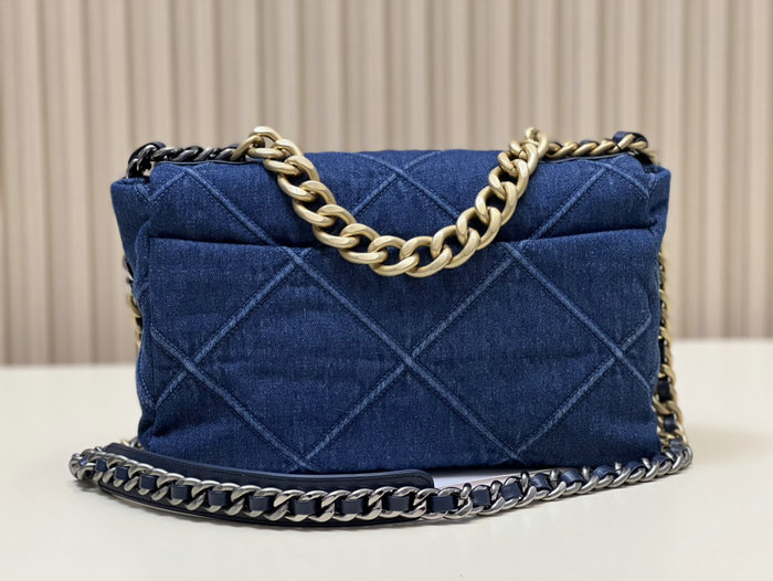 Chanel 19 Lambskin Denim Handbag Dark Blue with Gold AS1161