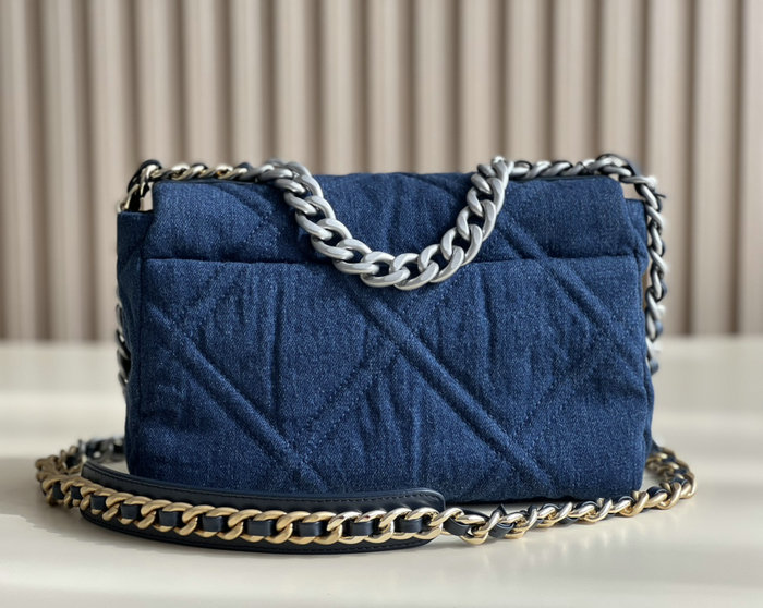 Chanel 19 Lambskin Denim Handbag Dark Blue with Silver AS1160