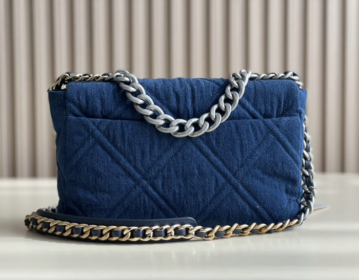 Chanel 19 Lambskin Denim Handbag Dark Blue with Silver AS1161