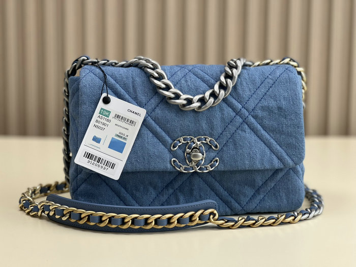 Chanel 19 Lambskin Denim Handbag Light Blue AS1160