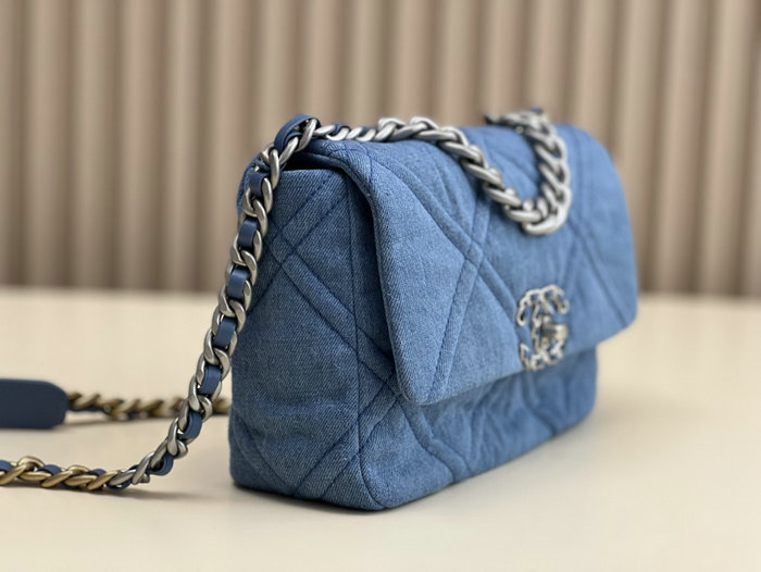 Chanel 19 Lambskin Denim Handbag Light Blue AS1160