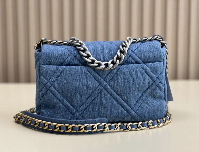 Chanel 19 Lambskin Denim Handbag Light Blue AS1160