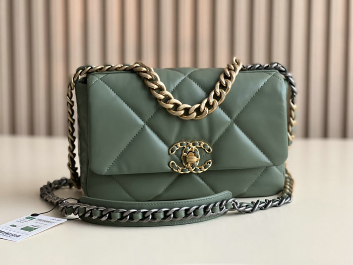 Chanel 19 Lambskin Flap Handbag Dark Green AS1160