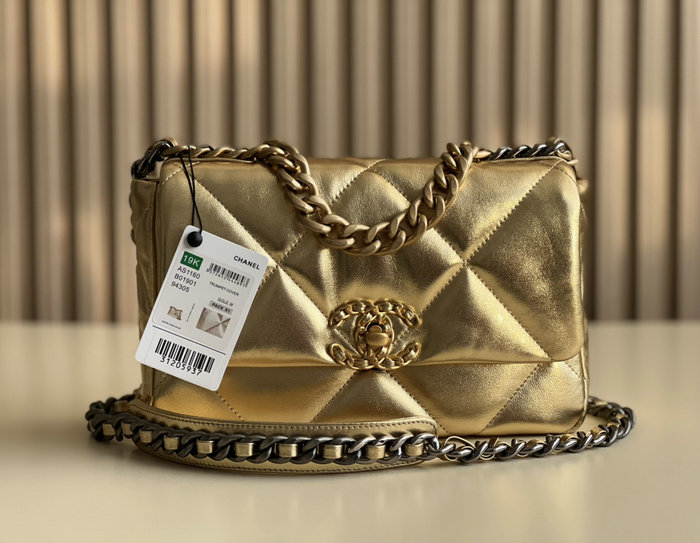 Chanel 19 Lambskin Flap Handbag Gold AS1160