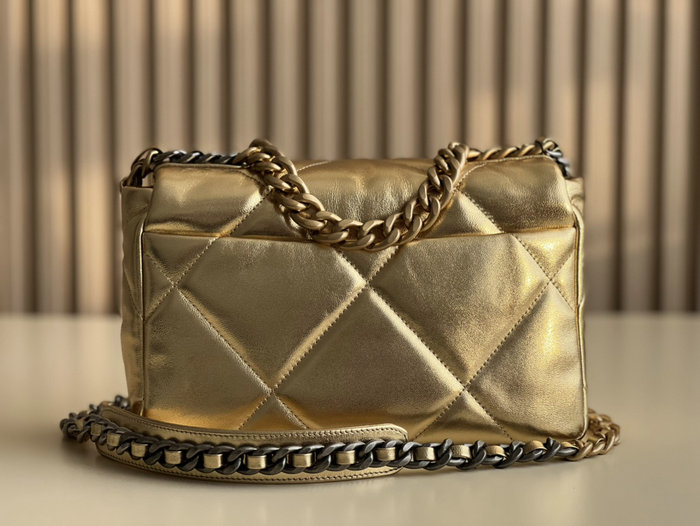 Chanel 19 Lambskin Flap Handbag Gold AS1160