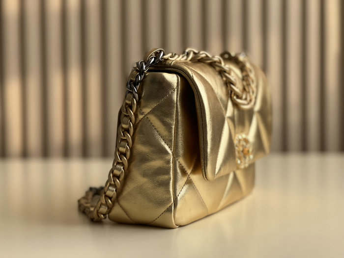 Chanel 19 Lambskin Flap Handbag Gold AS1160