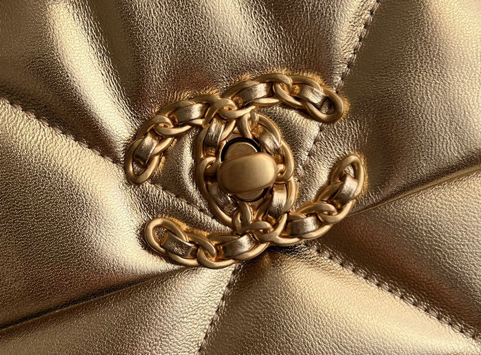 Chanel 19 Lambskin Flap Handbag Gold AS1160