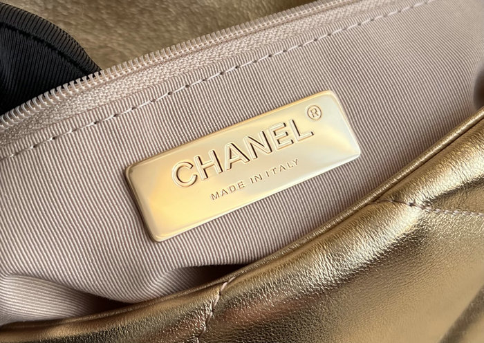 Chanel 19 Lambskin Flap Handbag Gold AS1160