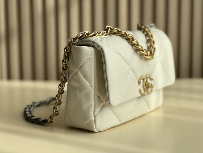 Chanel 19 Lambskin Flap Handbag Off-White Gold AS1160