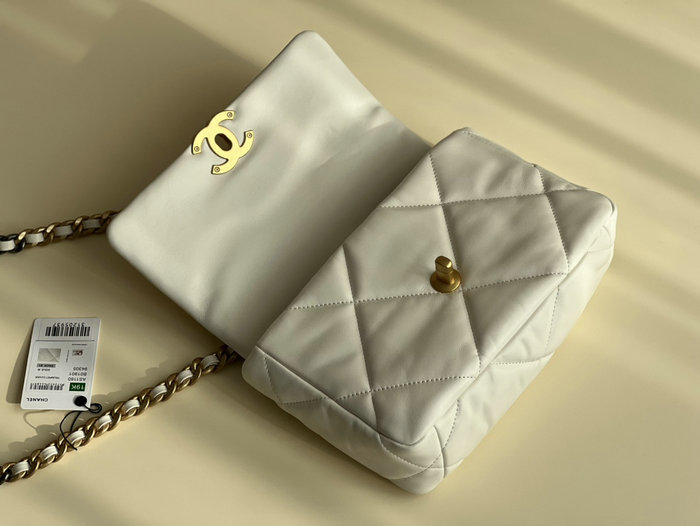 Chanel 19 Lambskin Flap Handbag Off-White Gold AS1160