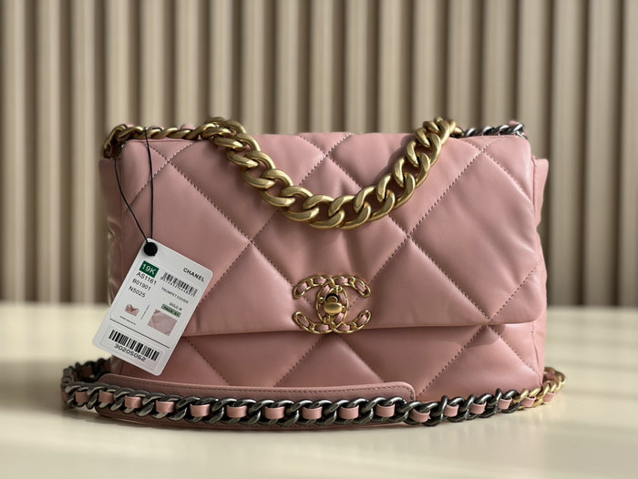 Chanel 19 Lambskin Flap Handbag Pink AS1160