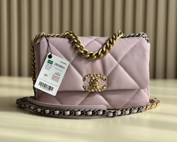 Chanel 19 Lambskin Flap Handbag Purple AS1160