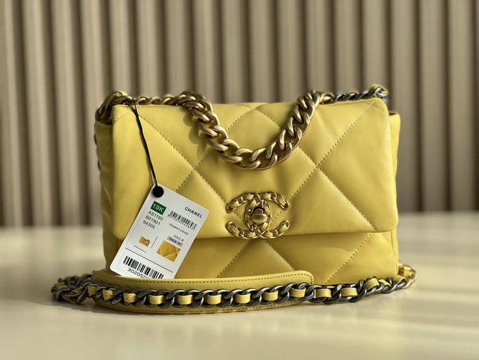 Chanel 19 Lambskin Flap Handbag Yellow AS1160