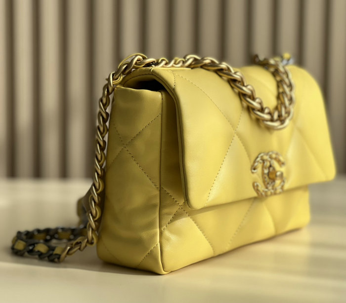 Chanel 19 Lambskin Flap Handbag Yellow AS1160