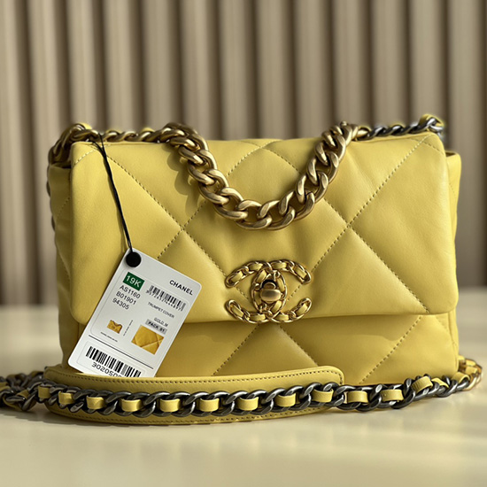 Chanel 19 Lambskin Flap Handbag Yellow AS1160