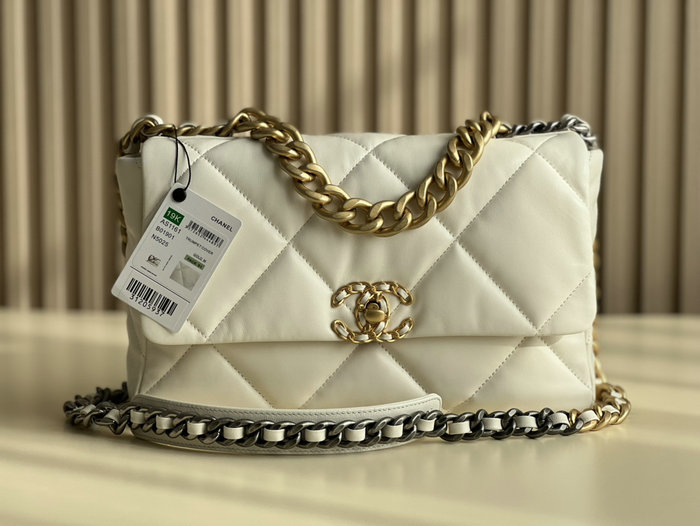 Chanel 19 Lambskin Large Flap Bag Off-White Gold AS1161