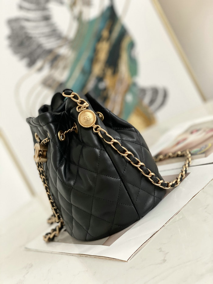 Chanel Lambskin Bucket Bag Black AS2057