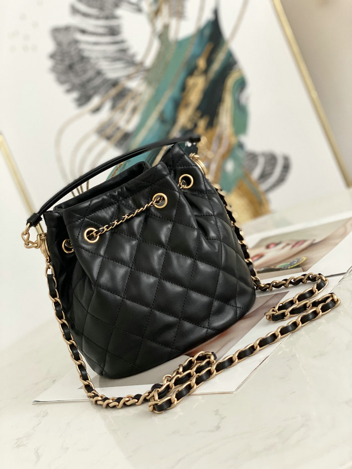 Chanel Lambskin Bucket Bag Black AS2057