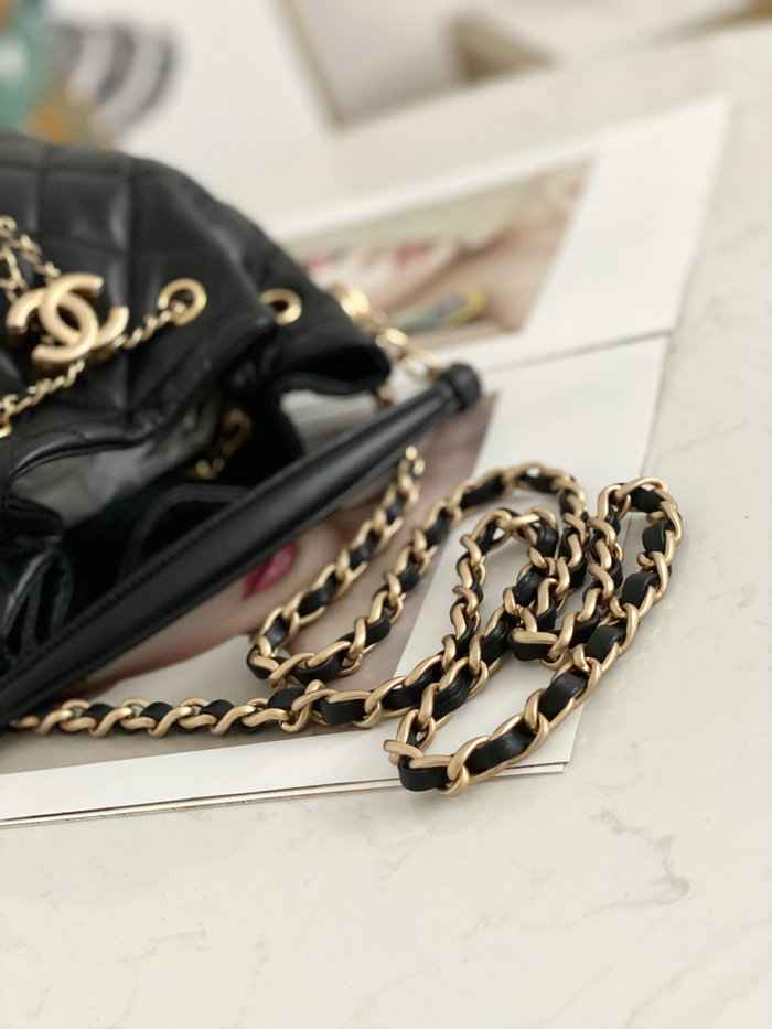 Chanel Lambskin Bucket Bag Black AS2057