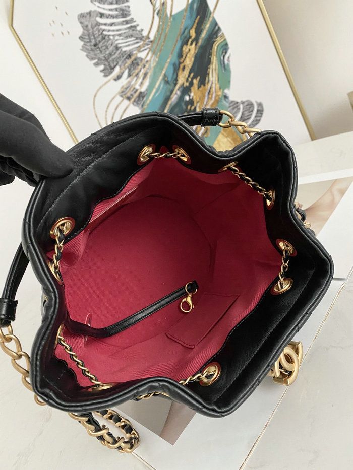 Chanel Lambskin Bucket Bag Black AS2057