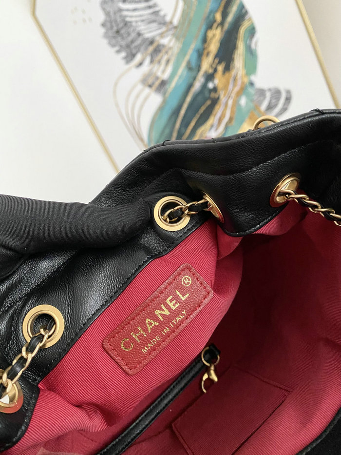 Chanel Lambskin Bucket Bag Black AS2057