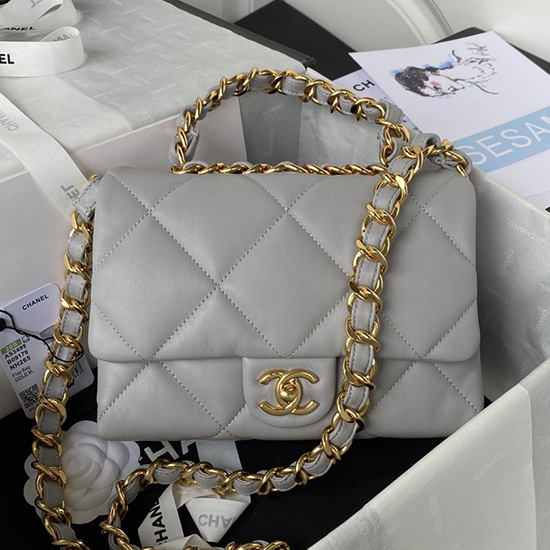 Chanel Lambskin Flap Shoulder Bag Grey AS3499