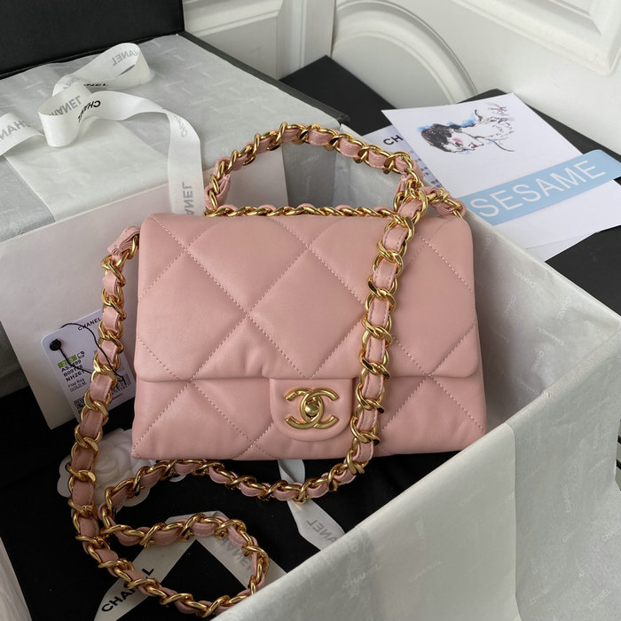 Chanel Lambskin Flap Shoulder Bag Pink AS3499