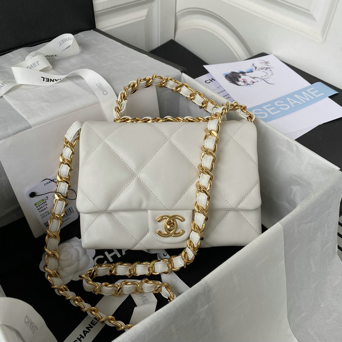 Chanel Lambskin Flap Shoulder Bag White AS3499