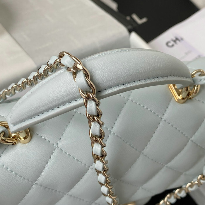 Chanel Lambskin Mini Flap Bag with Top Handle Light Blue AS2431