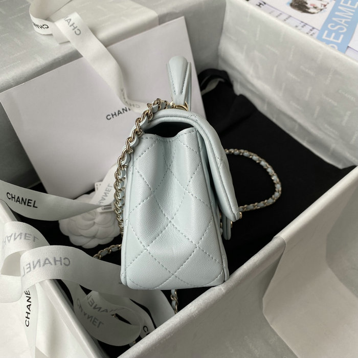 Chanel Lambskin Mini Flap Bag with Top Handle Light Blue AS2431