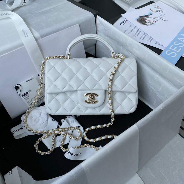 Chanel Lambskin Mini Flap Bag with Top Handle White AS2431